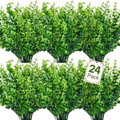 Ouddy Decor 24 Bundles Artificial Greenery Stems Fake Plants 24 Pcs, Green