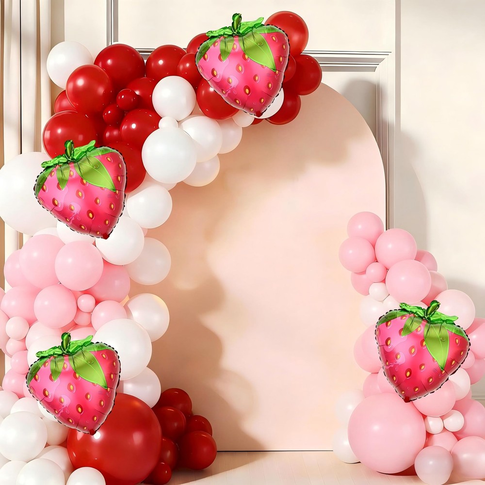 Strawberry Balloon Garland Arch Kit, 143pcs Red Pink and White Balloons with …
