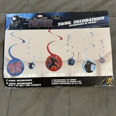 Black Panther Birthday Decor Invites, Balloons, Spiral Decorations
