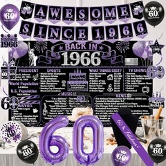 60th Birthday Decorations for Women – Vintage 1966 Party Supplies, Banner, Sash,