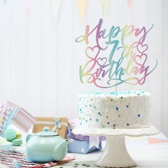 color flash Happy 7th birthday Cake Topper Boys and girls Happy birthday Cake…