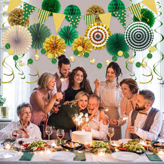 Green Gold Party Decorations, Graduation Season Hanging Glitter Triangle Flags B