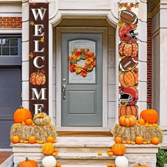 Fall Decorations Maple Leaves Pumpkin Welcome Porch Sign Door Banner Gift 12×71″