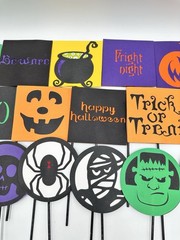Halloween Party Decor Paper Cut Out Picks Bat Witch Skull Pumpkin – Set Of 21