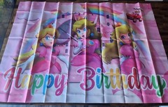Princess Peach Birthday Backdrop 58 1/2 Wide x 39 1/2 tall.