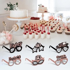 24PCS 80th Birthday Paper Eyeglasses, Rose Gold, Cheers to 80 Years, Props