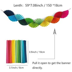 Banner Garland Fan-Shaped, Rainbow Colors Wall Decor Party Decorations for Bi…