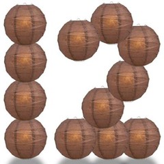 BULK PACK (12) 16″ Brown Round Paper Lantern, Crisscross Ribbing, Chinese Hangin