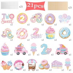 21Pcs Two Sweet Party Centerpiece Sticks Donut 2nd Birthday Party Decorations…