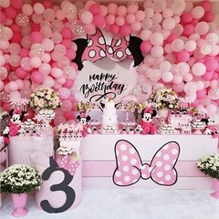 136Pcs Pink Mouse Birthday Decorations, Pink Rose Pink Polka Dots for Mouse T…