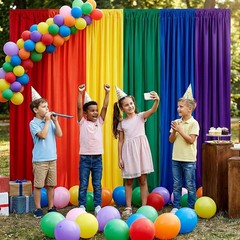 Rainbow Birthday Backdrop: Colorful 10x15ft Curtains Set