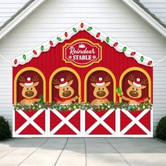 8 x 6.5ft Christmas Reindeer Backdrop Decoration Reindeer Stable Modern