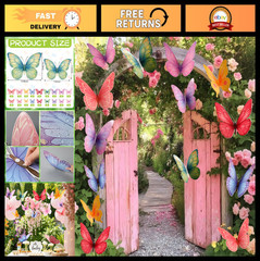 18 Pcs 3D Large Butterfly Wall Decor – Pastel Hanging Decorations for Parties, B