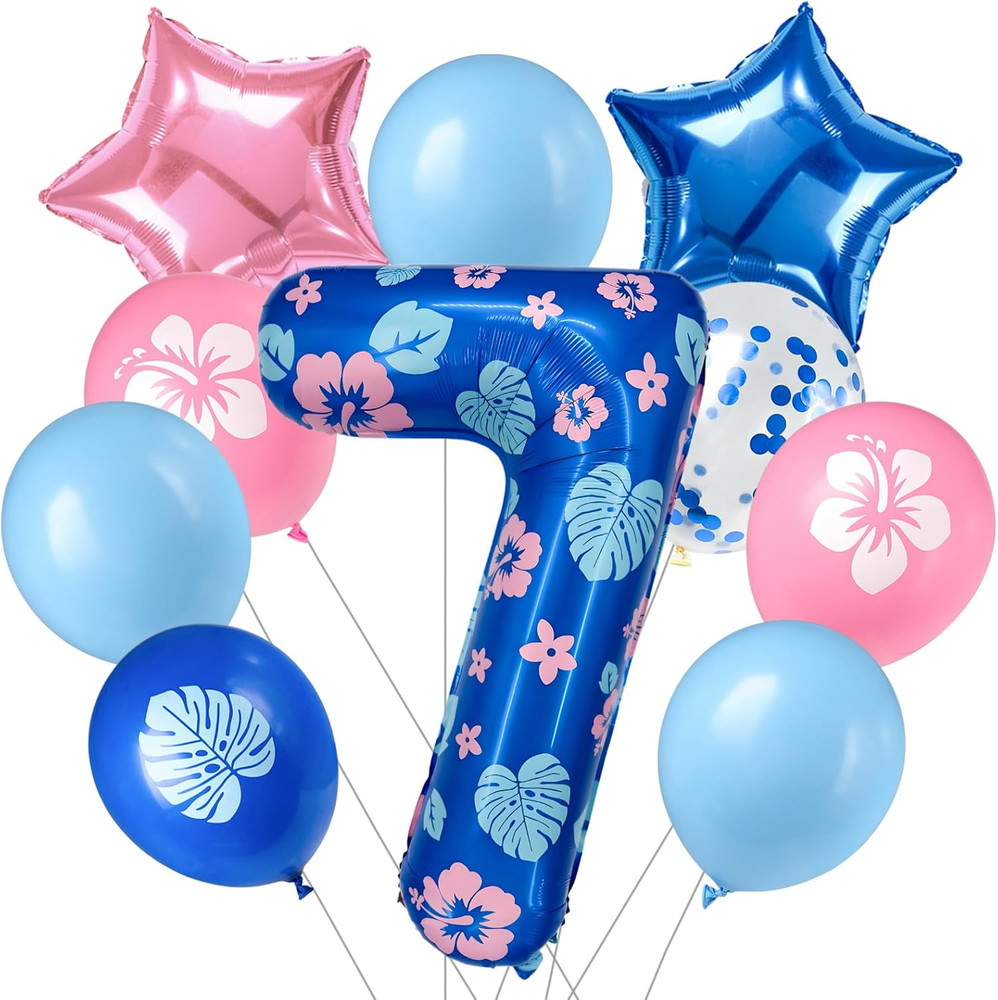 Tropical Floral Number Large Balloon – 10-Pack, Includes Hibiscus and Palm Leave