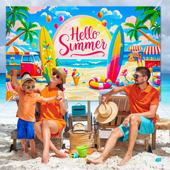 Hello Summer Banner 71X43 Inches Beach Party Decorations Hawaiian Tropical Backd