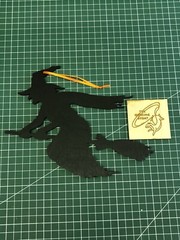 Large halloween Hanging Black Witch & Broom Laser Cut Painted Plywood & Ribbon.