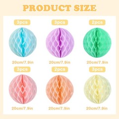 16 PCS Pastel Honeycomb Decorations 8 Inch Rainbow Hanging Balls Spring Party
