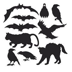 Beistle 10 Piece Assorted Cat/Bat/Crow Printed Cardstock Halloween Silhouettes