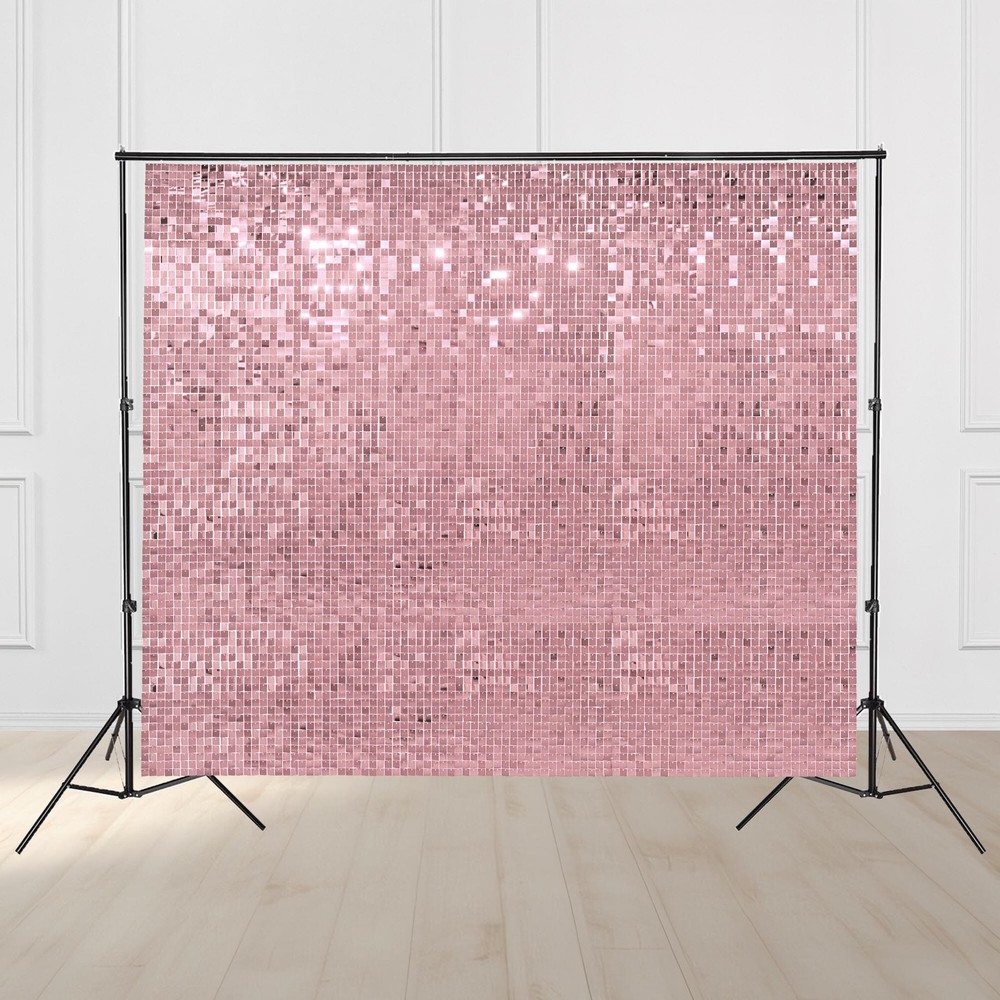 Instahibit 10x7FT Shimmer Wall Backdrop Stand 72 Pcs Pink Panels Wedding Party
