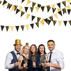30Ft Black Gold Party Decorations Polka Dot Pennant Banner Paper Circle Dot T…