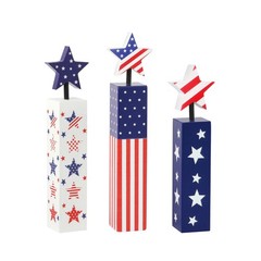 3-Piece Patriotic Wooden Tabletop Set Red White and Blue Removable Stars Tier…