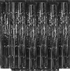 5 Pack Black Fringe Backdrop 3.2Ft X 8.2Ft Foil Curtain Tinsel Streamers for Bir