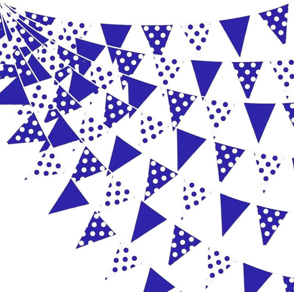 32Ft Royal Blue Party Decorations Blue White Fabric Polka Dot Triangle Banner Fl