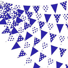32Ft Royal Blue Party Decorations Blue White Fabric Polka Dot Triangle Banner Fl