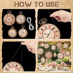 20 Pcs Vintage Clock Cardboard Hanging Banner Wonderland Tea Party Decoration…