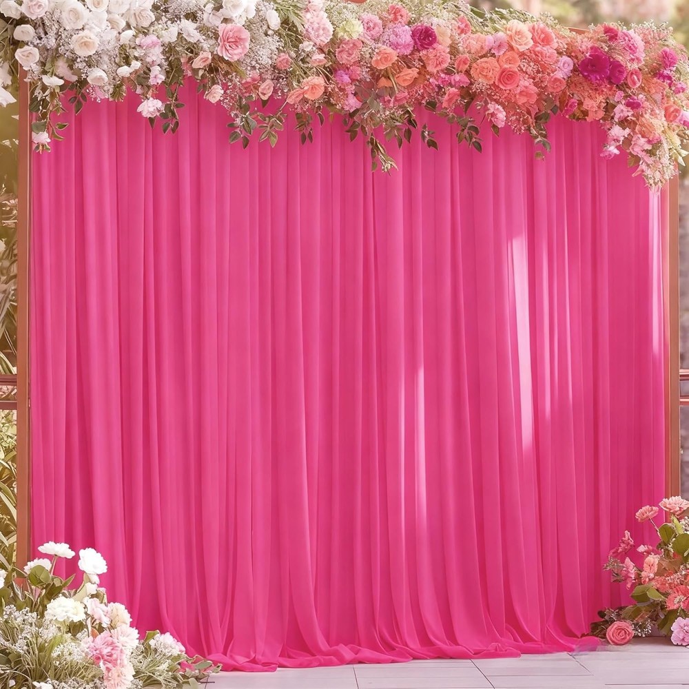 8x10FT Hot Pink Backdrop Curtains for Wedding Parties, Wrinkle Polyester Fuchsia