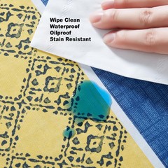 Lemon Grove Vinyl Tablecloth w/ Flannel Backing – Oval 60×84″ (Yellow/Blue)