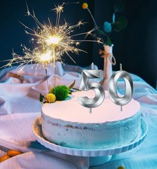 Chic Silver 50th Birthday Candle Set – Non-Toxic & Unscented for Indoor Use