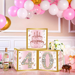 40Th Birthday Decorations Boxes for Women – 3PCS Pink Rose Gold Happy 40Th Birth