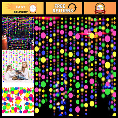 120ft UV Reactive Round Dot Paper Garland – Neon Streamers for Glow Parties, Wed