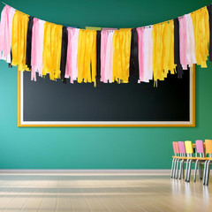 Back to School Decorations Pencil Classroom Ribbon Garland 7.5 Ft Handmade Color