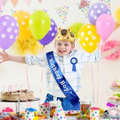 King Crown, Sash and Button Pins Party Accessory Set for Boys Party Decorations