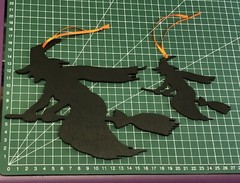 Large halloween Hanging Black Witch & Broom Laser Cut Painted Plywood & Ribbon.