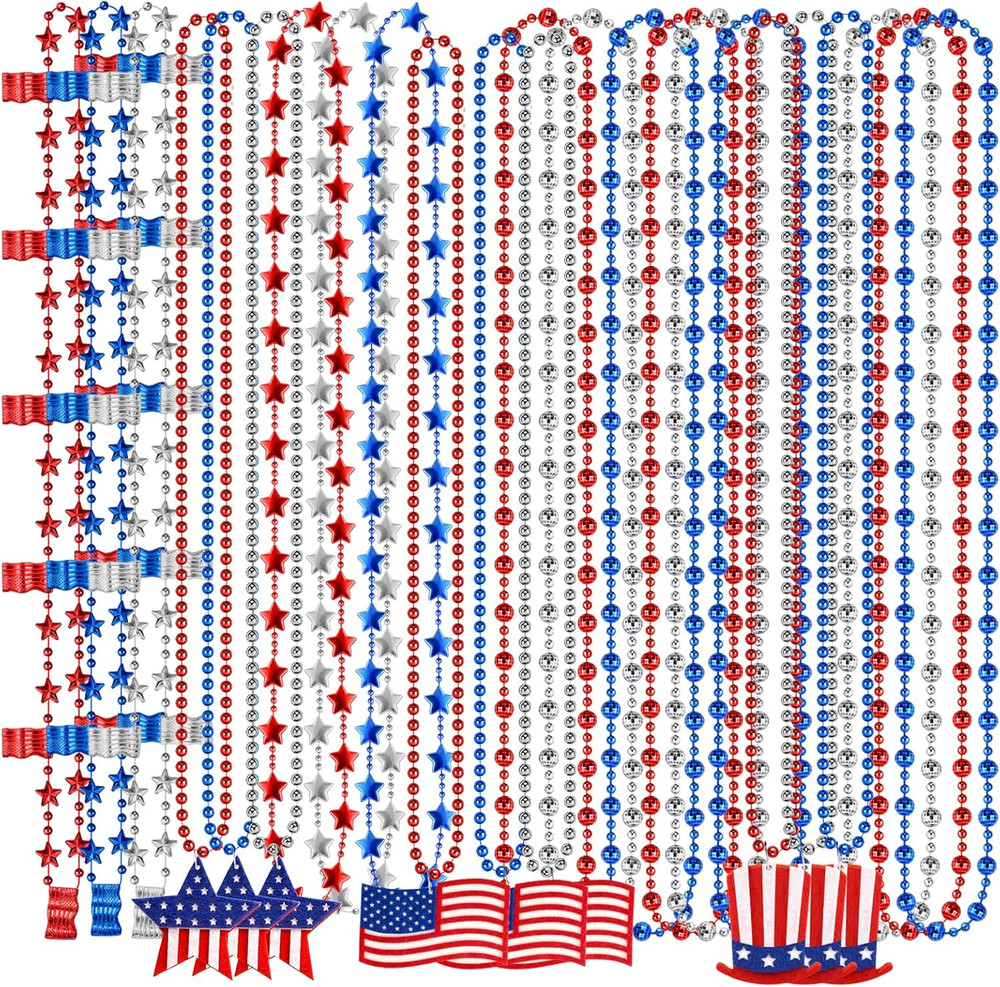 24Pcs 4Th of July Accessories Patriotic Beads Necklaces 4Th of July Decorations