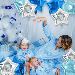 30Pcs 18 Inch Large Blue Silver Star Shape Foil Balloons Big Stars Helium Mylar