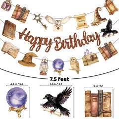3Pcs Wizard Happy Birthday Banner Set – Brown Glitter Happy Birthday and Wate…