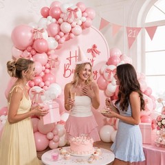 155pcs Pink and White Balloon Arch Kit, Pastel Light Pink and White Balloons …