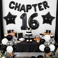 Chapter 16 16th Birthday Decoration Black White Balloon Banner Number 16 Ball…