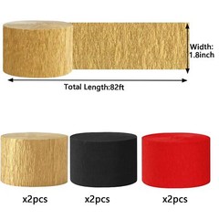 Black Red Gold Crepe Streamers 6 Rolls 1.8 Inch 82 Feet Party Decorations