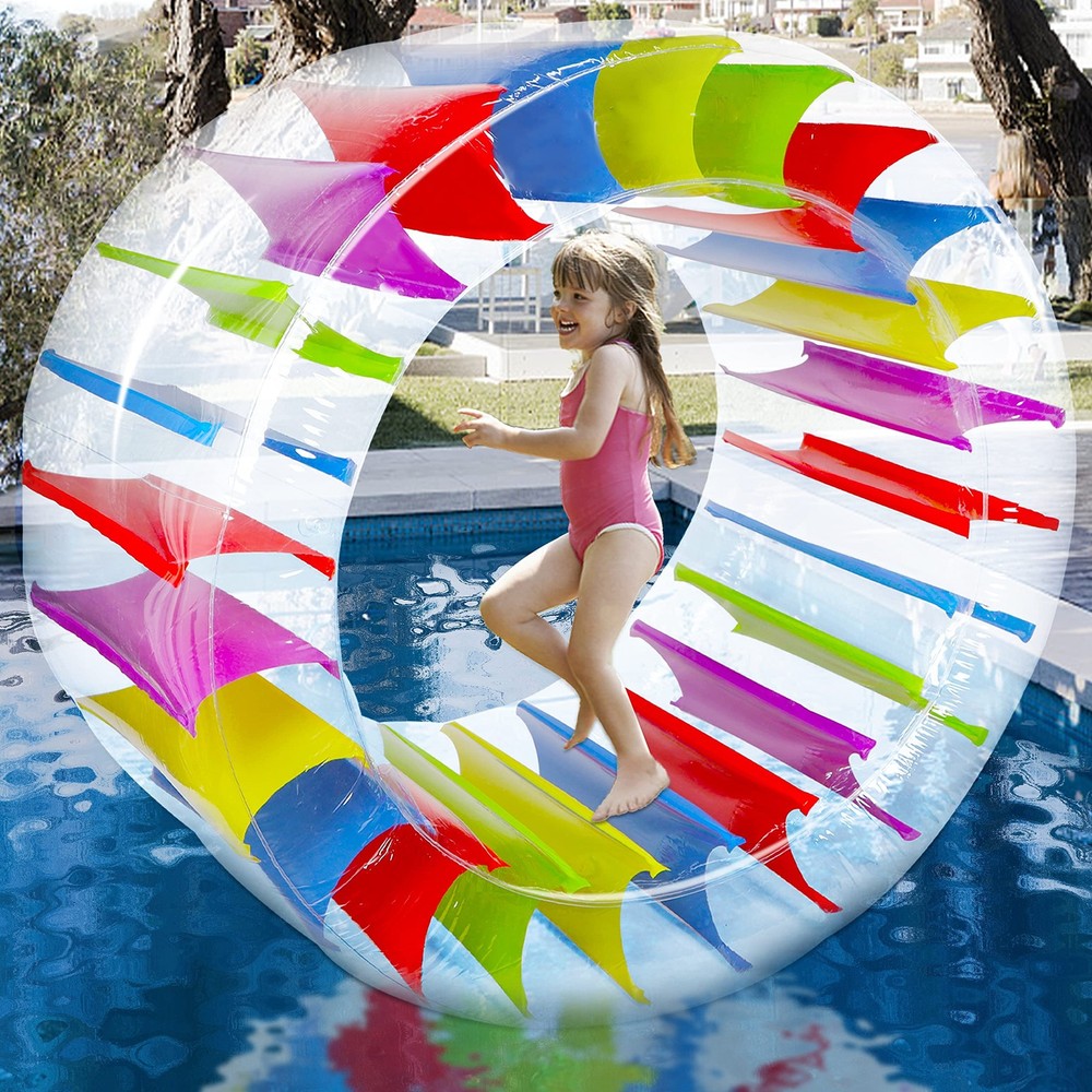 65″ Giant Inflatable Wheel Roller, Colorful Water Rolling Wheel Float for Kid…