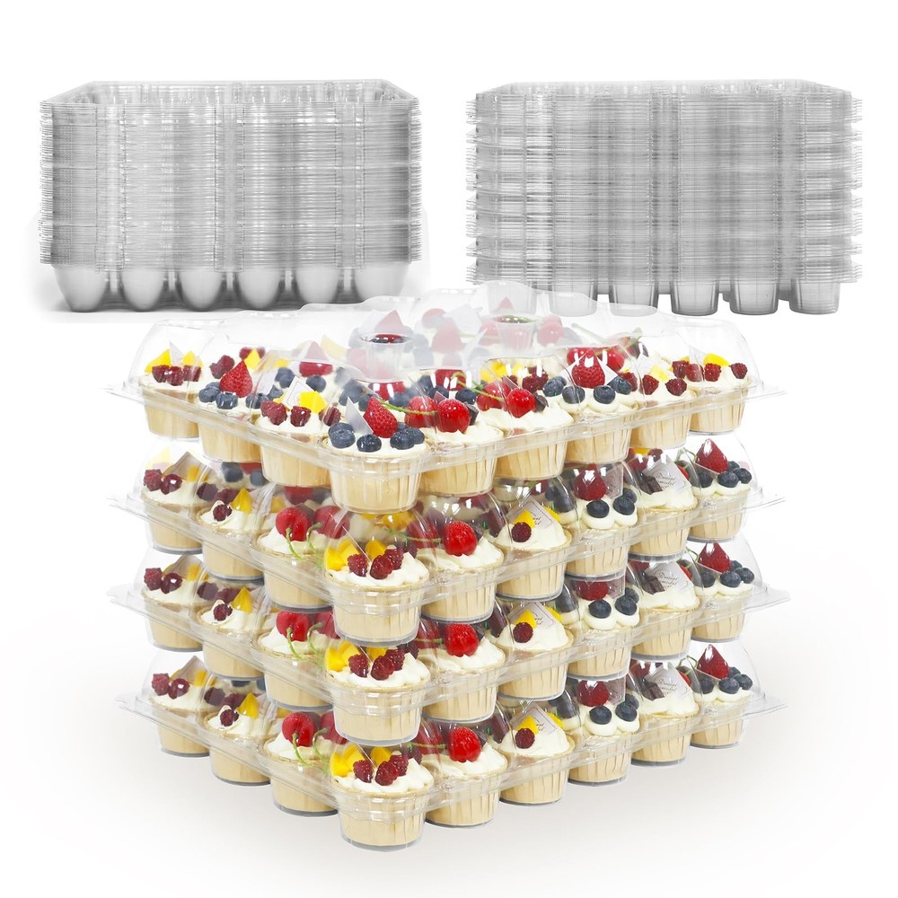 24 Count x 10 Sets Plastic Cupcake Containers, Durable and BPA-Free Cupcake H…