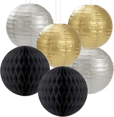 Black Gold Silver Party-Decorations Streamers-Lanterns – 14Pcs Graduation 2026 P
