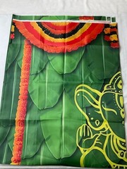Green Tropical Leaf Fabric Backdrop Party Decoration with Multicolor Trim 70×100