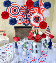 29PCS Patriotic Party Decorations Set Paper Fans Banner Swirls Pom Poms Stars