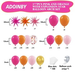 Pink and Orange Balloon Garland Arch Kit, 177Pcs Explosion Star Balloons Hot …