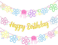 Jellyfish Flower Birthday Party Banners Gold under the Sea Birthday Party Decora
